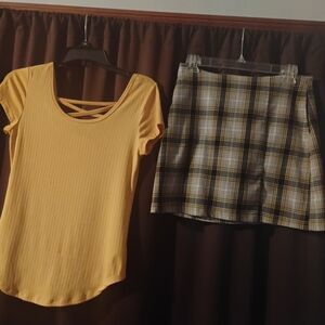 Urban Outfitters Yellow Top and Plaid Skirt Set